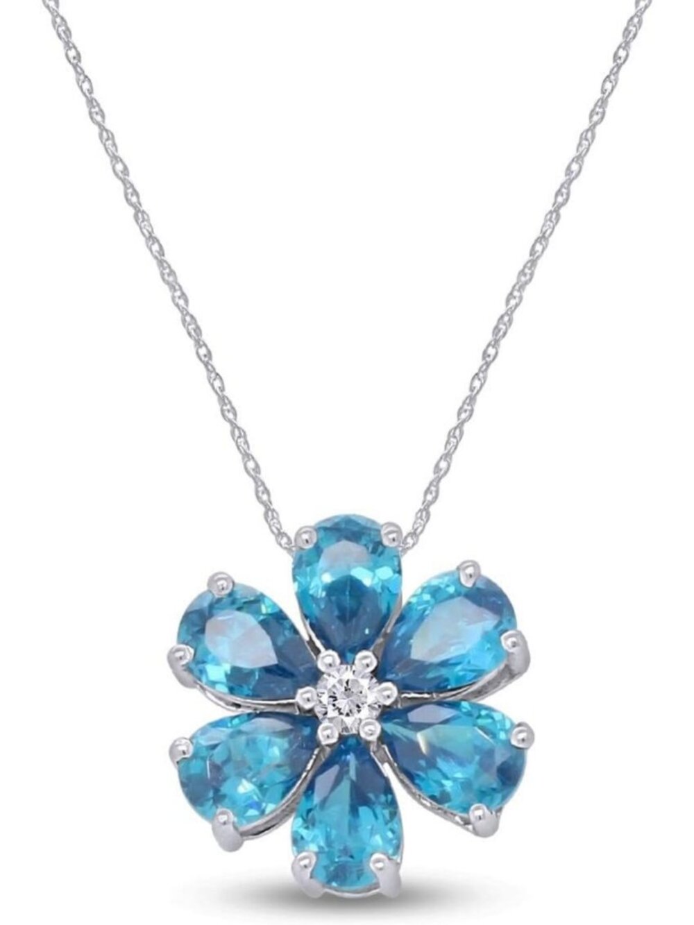 Stunning Flower Pendant Necklace with London Blue Topaz & White Sapphire CZ